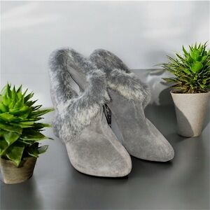 Mariah Carey Suede Leather w/Faux Fur Stiletto Boots Gray Genuine Leather Size 8